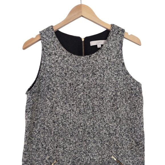 LOFT Tweed Shift Dress Women 10 Petite Black Gray Sleeveless Office Siren Career - Picture 4 of 12
